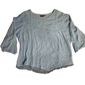 3X Aqua Blue Embroidered Fringe Hem Top Boho Romeo & Juliet Collection